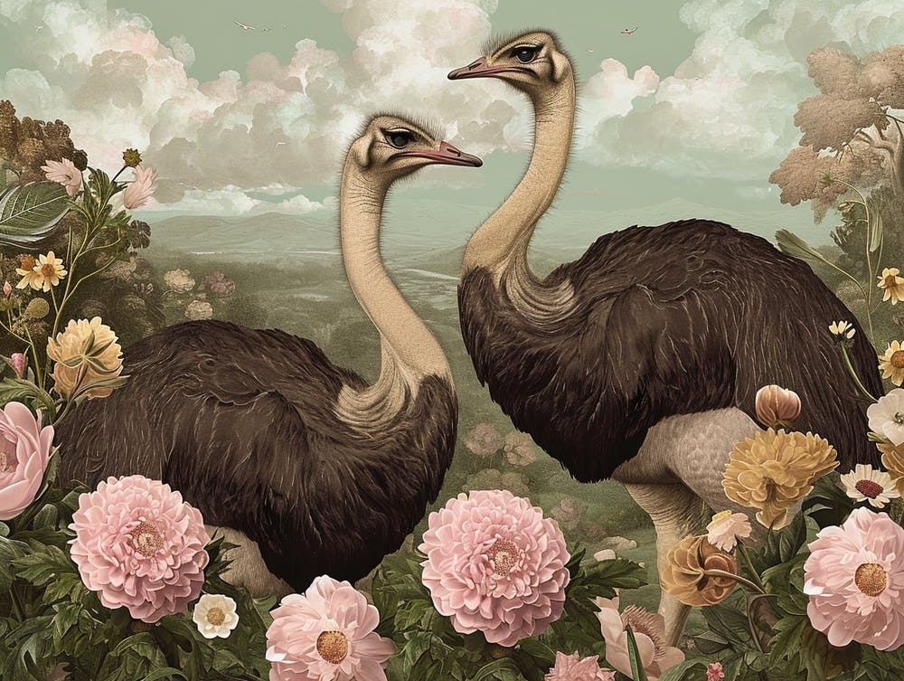 Floral Animal Illustration Ostrich 2
