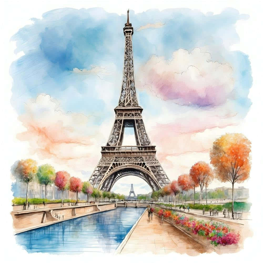 Watercolor Eiffel Tower Paris 1