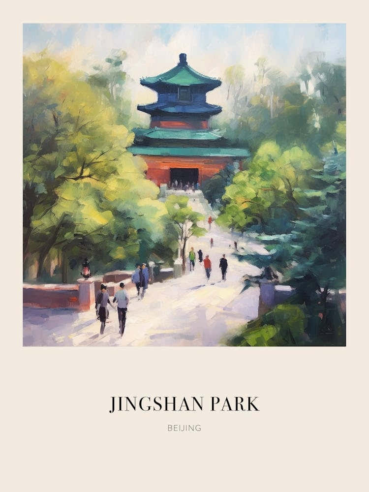 Jingshan Park Beijing China Vintage Cezanne Inspired Poster