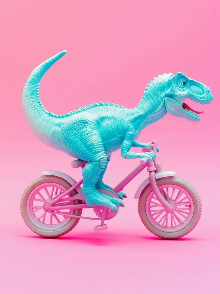 Pastel Toy Dinosaur On A Bike 1