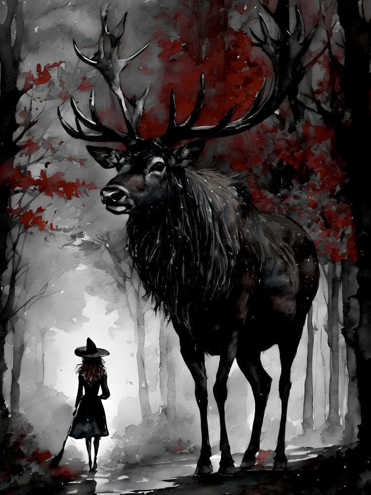 Goings-on in the Darkling Woods ~ Witch Gothic Witches Spooky Fairytale Watercolour