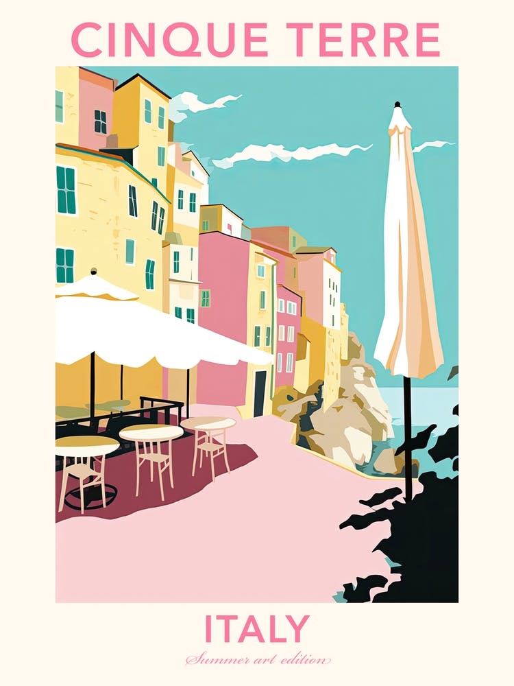 Cinque Terre, Italy, Flat Pastels Tones Illustration 2 Poster