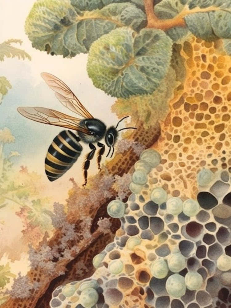 Mason Wasp Bee Beehive Watercolour Illustration 2