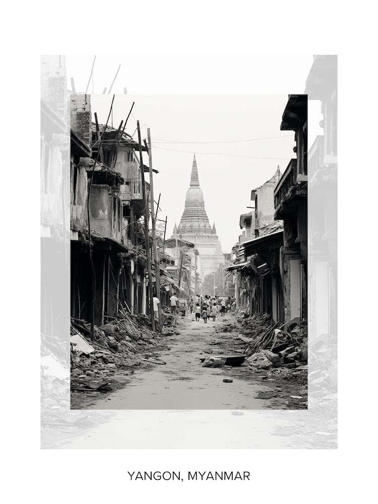 Poster Of Yangon, Myanmar, Black And White Old Photo 2