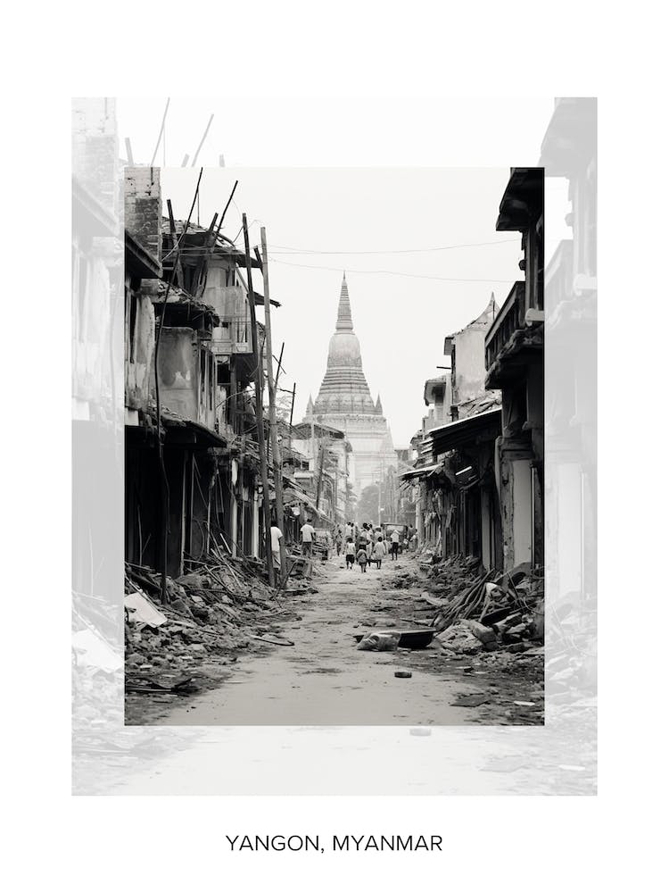 Poster Of Yangon, Myanmar, Black And White Old Photo 2