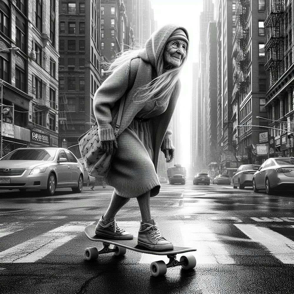 Old Lady On Skateboard