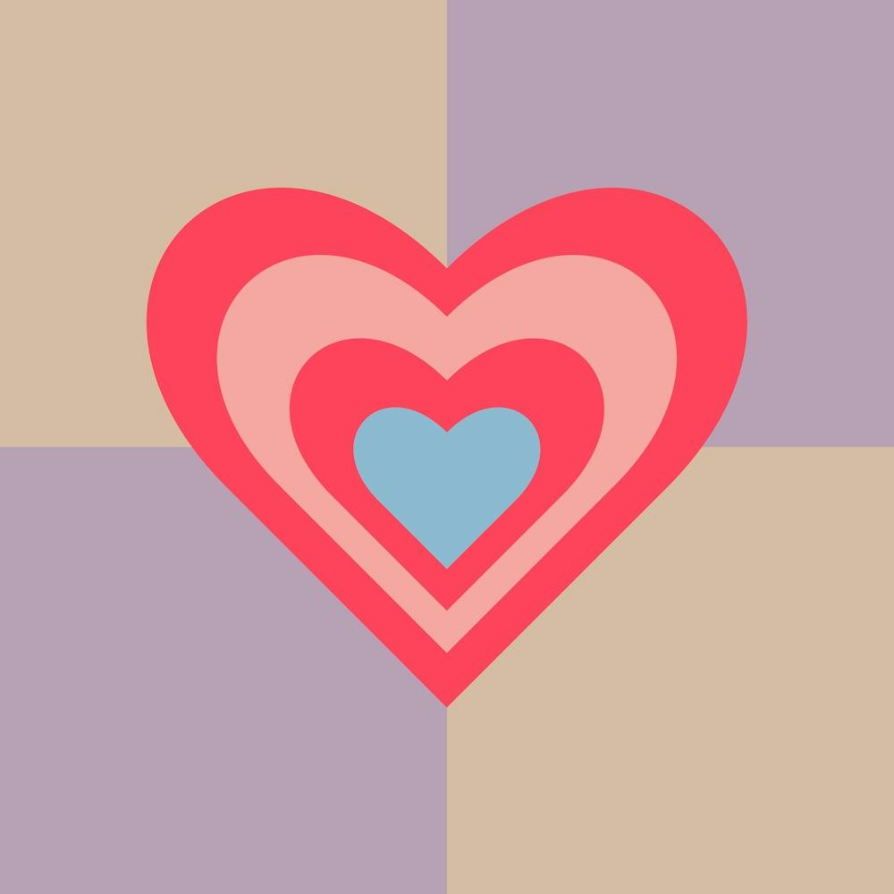 LOVE HEARTS CHECKERBOARD Single Retro Valentines in Red Pink Blue on Beige Lavender Purple Geometric Grid