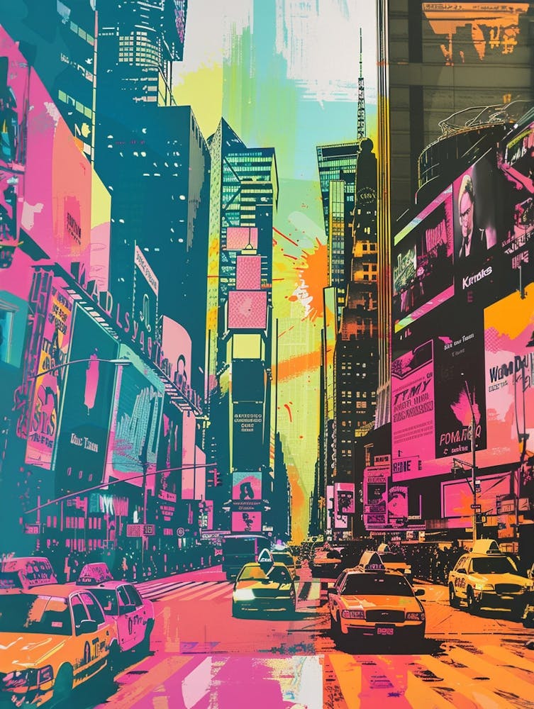 Times Square New York Colourful Silkscreen Illustration 4