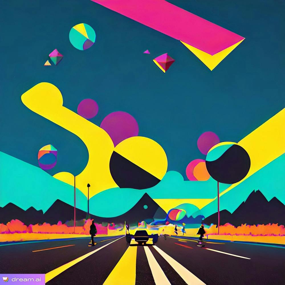 Beautiful Scenery of a car driving off in the sunset