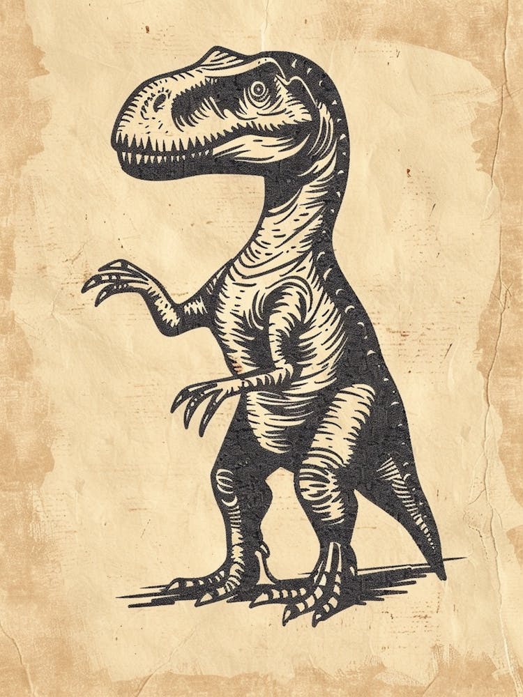 Velociraptor Dinosaur Black Ink & Sepia Illustration 1