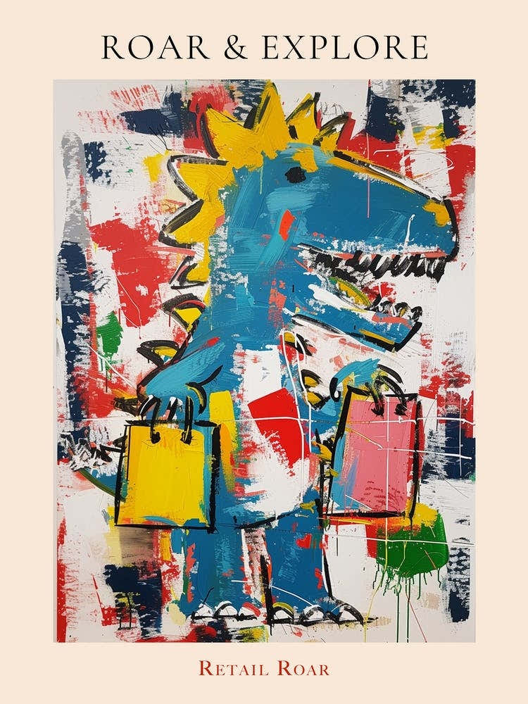 Dinosaur Shopping With Shopping Bags Abstract Painting 1 Poster