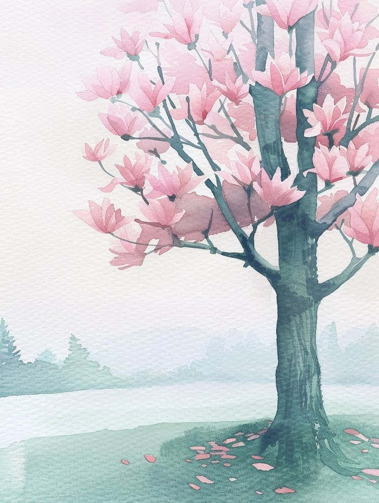 Magnolia Tree Atmospheric Watercolour Painting 4