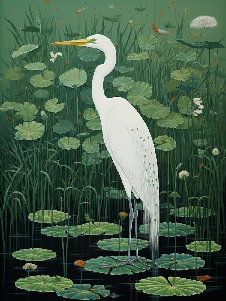 Ohara Koson Inspired Bird Painting Egret 3