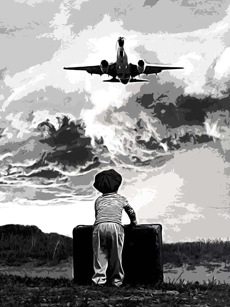 kids with Airplane In The Sky
