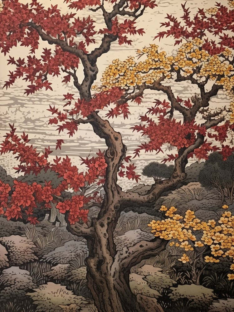 Cherry 3 Vintage Autumn Tree Print