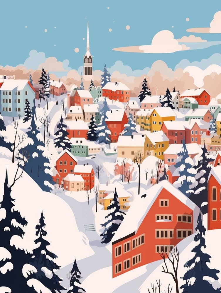 Retro Winter Illustration Helsinki Finland 2