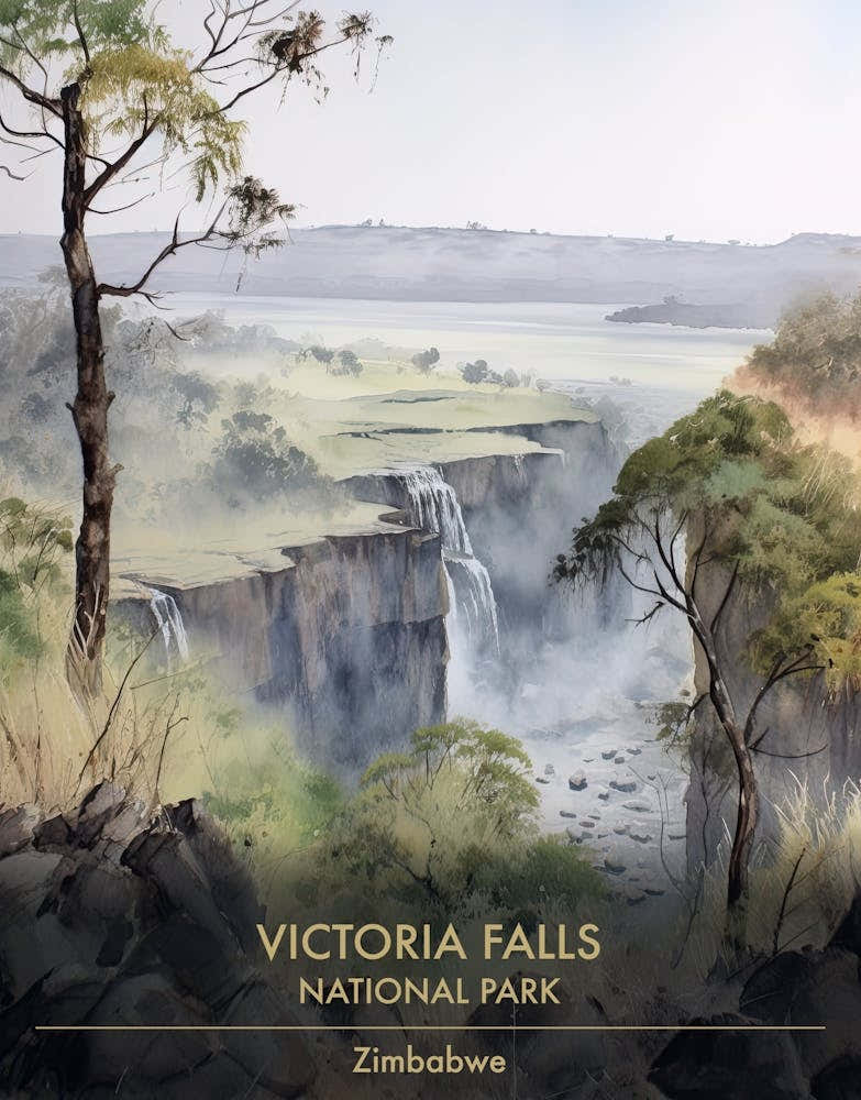 Victoria Falls National Park Zimbabwe Watercolour 1