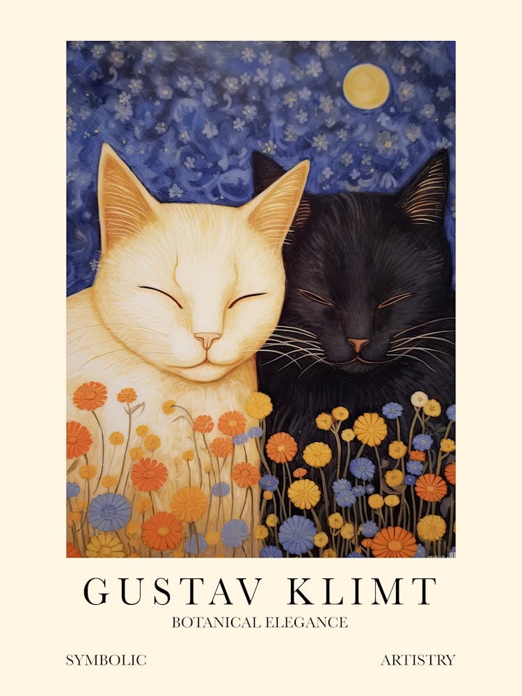 Gustav Klimt Flower 2 Sleeping Cats
