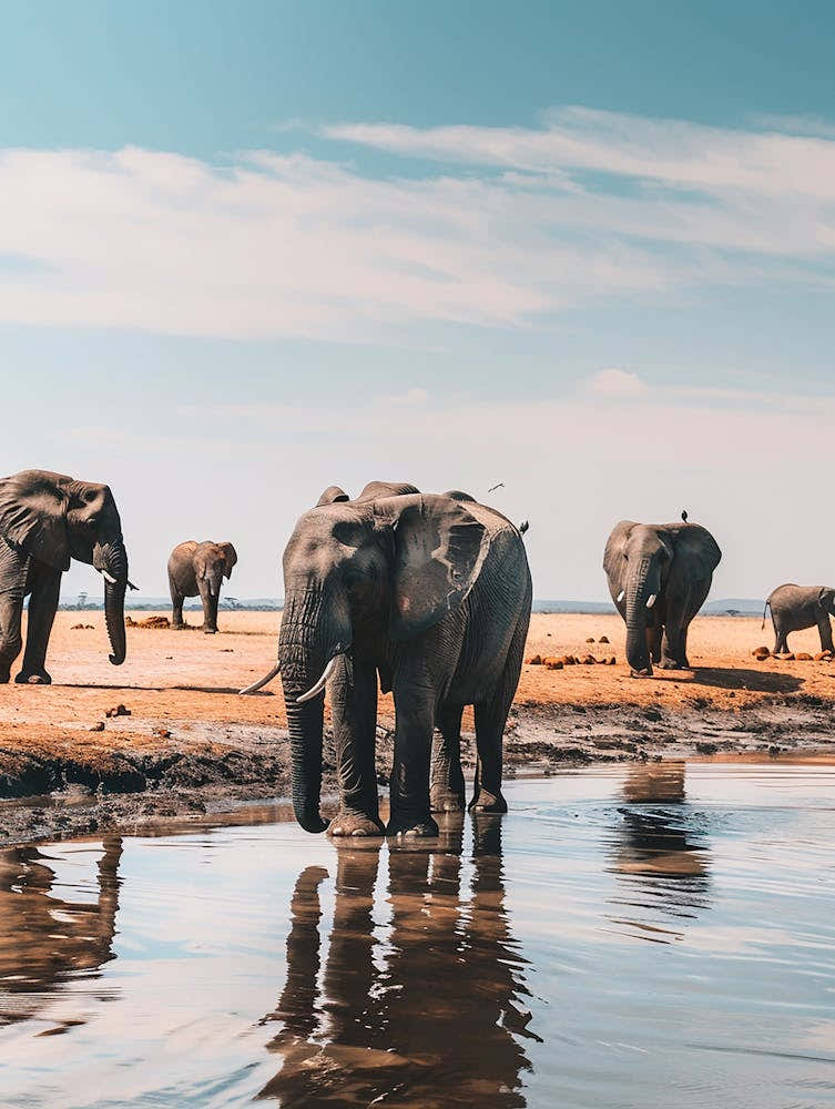 Herd Of Elephants At The Waterhole