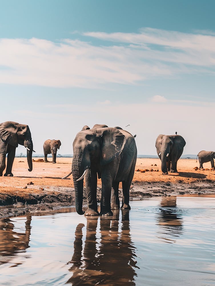 Herd Of Elephants At The Waterhole