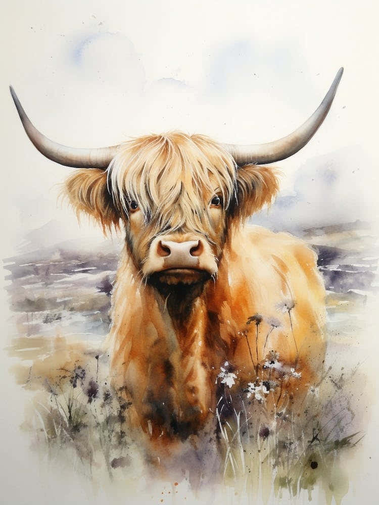 Neutral Watercolour Style Of A Highland Cow 5