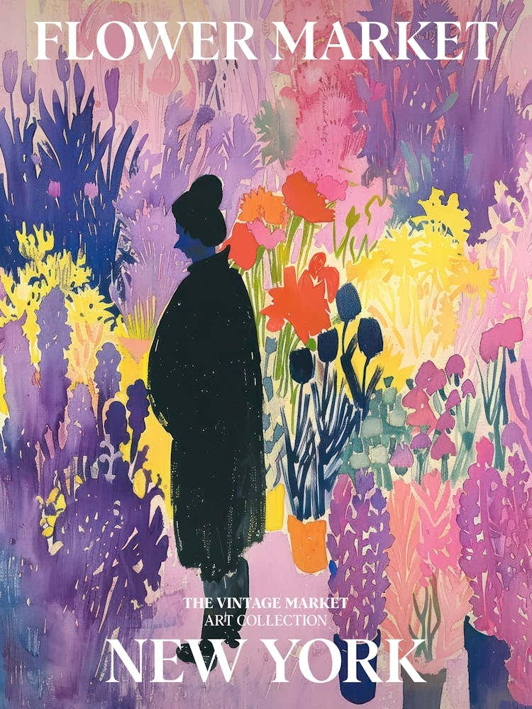 Vintage Flower Market Painting New York