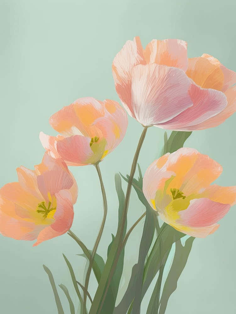 Bunch Of Tulips Flowers Acrylic Painting In Pastel Colours 11