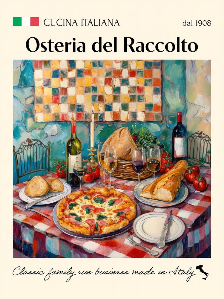 Osteria Del Raccolto Trattoria Italian Poster Food Kitchen