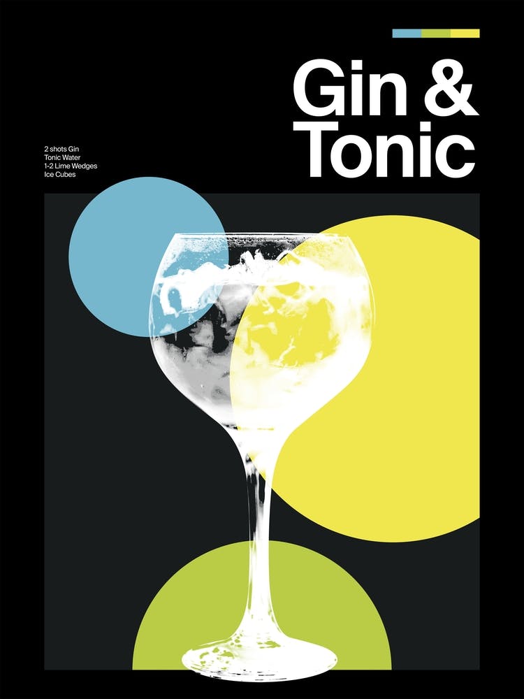 Mid Century Dark Gin And Tonic Cocktail