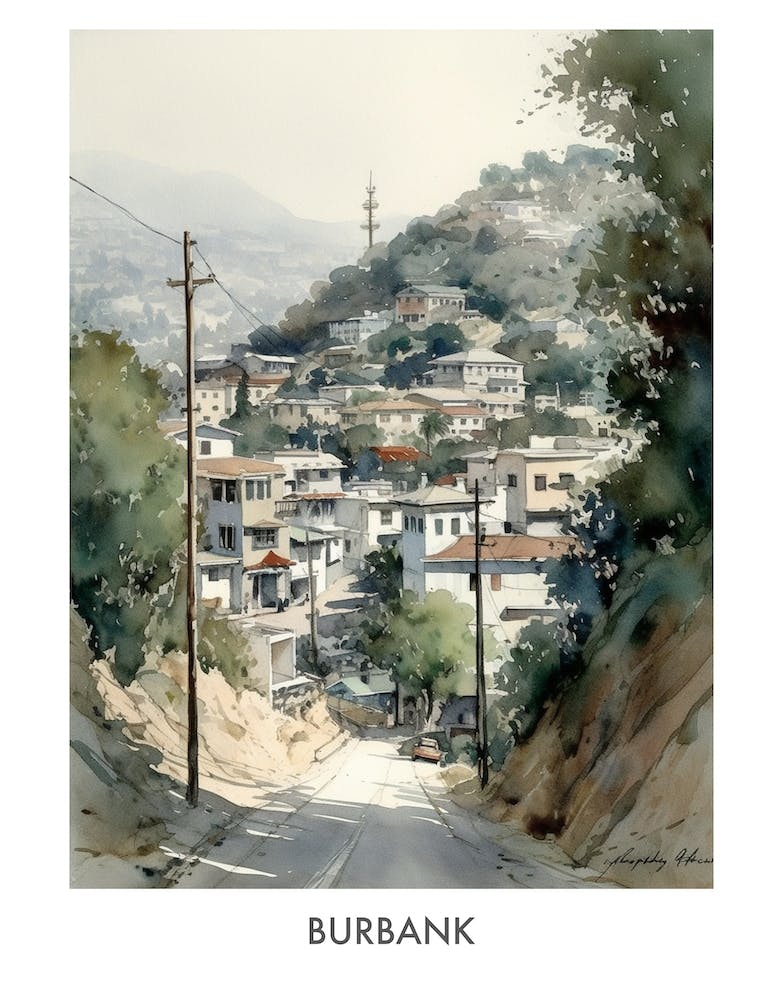 Burbank Watercolor 4 Travel Poster