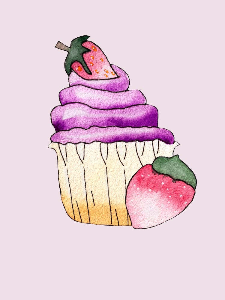 Purple Cupcake And Strawberry