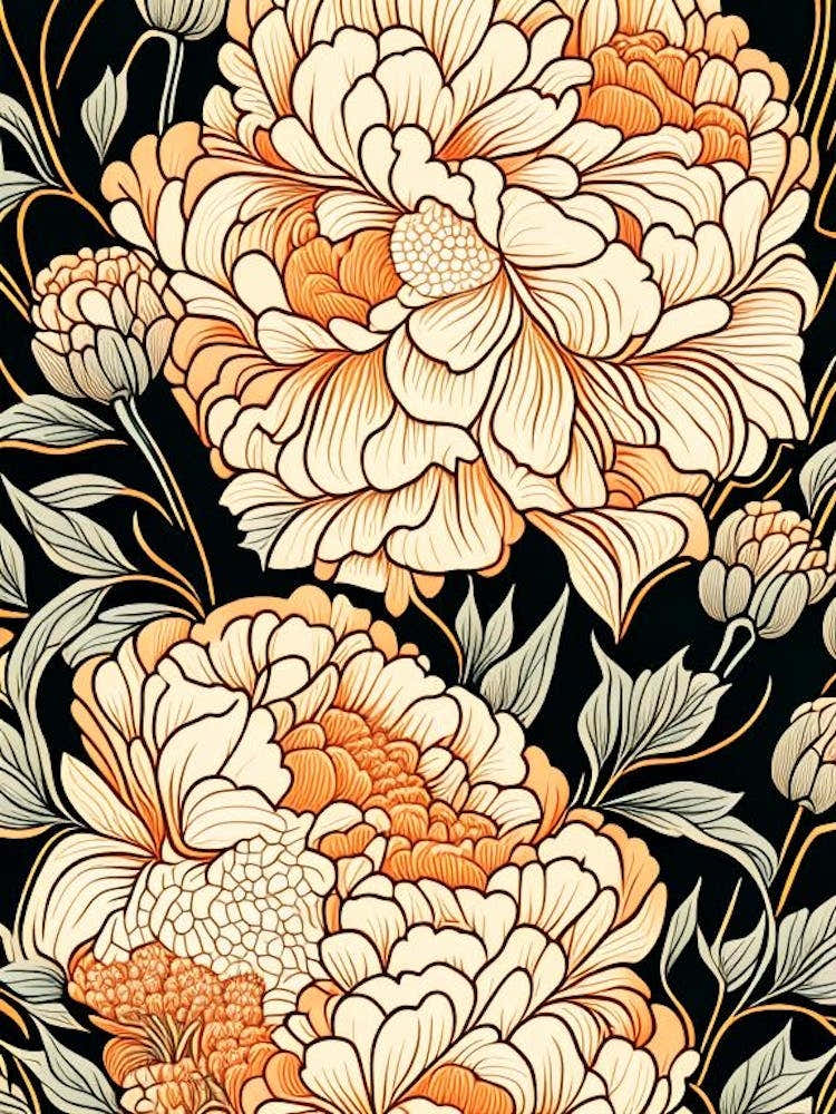 Cut Flowers Of  Peonies Orange 3 Drawing