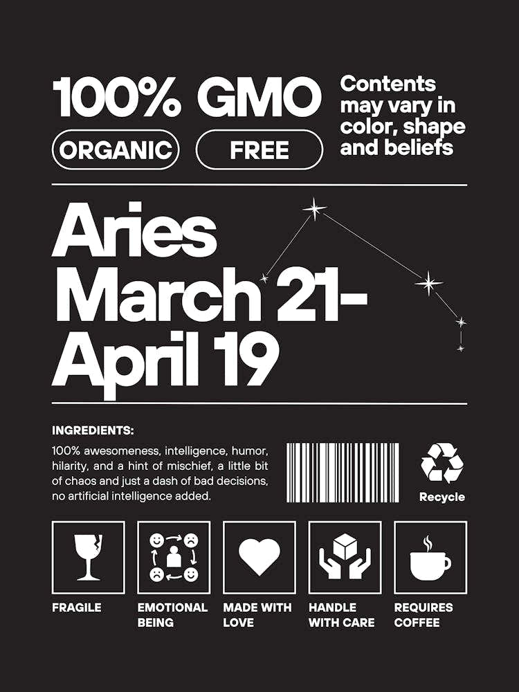 Aries Wall Art | Aries Nurtriton Facts Wall Art | Zodiac Decor | Dorm, Office, Living Room, Bedroom, Apartment Wall Art | Trendy Preppy Colorful Maximalists | 1