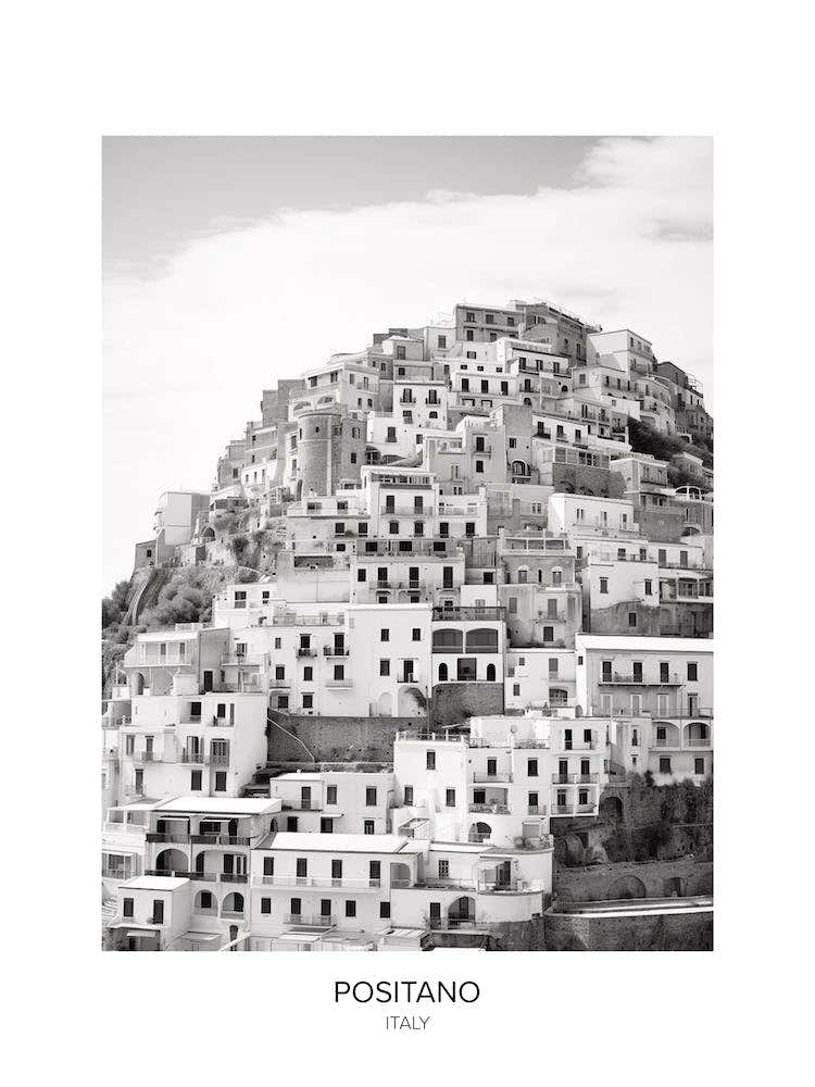 Poster Of Positano, Italy, Black And White Photo 2