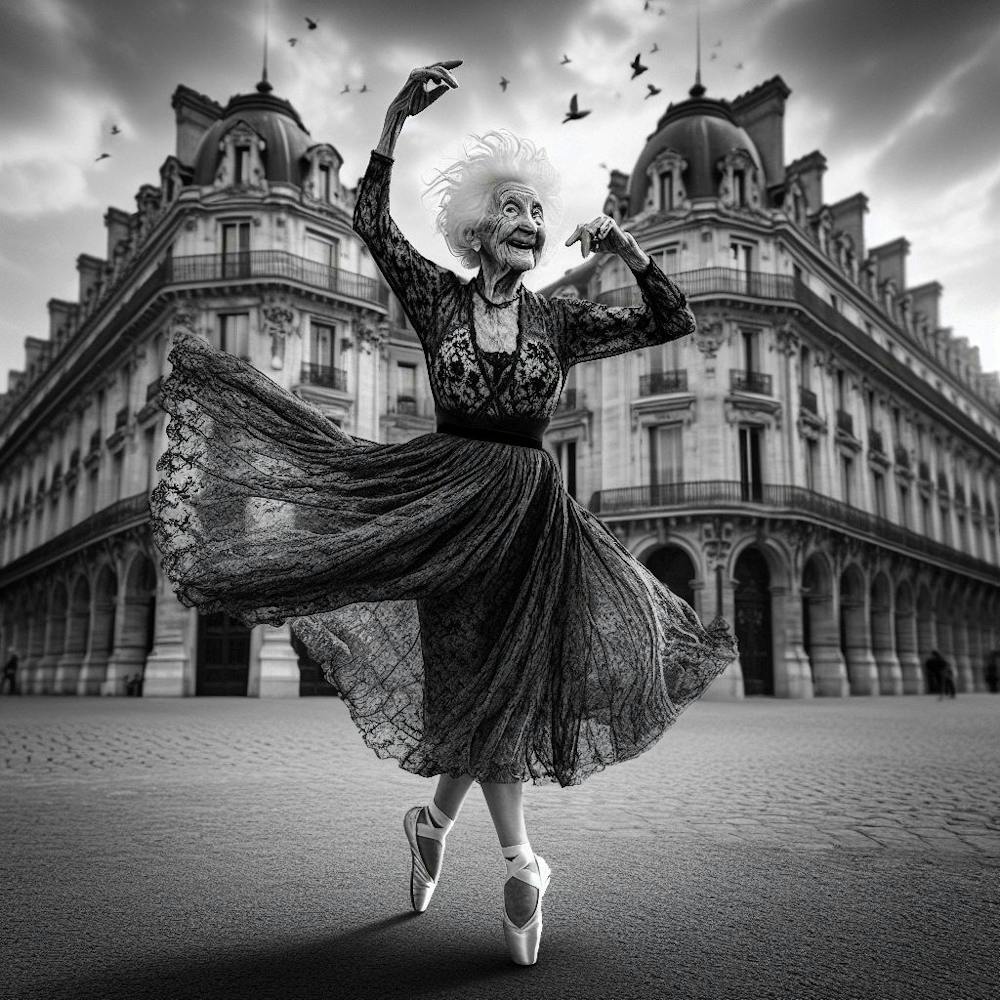 Old Lady Dancing In Paris