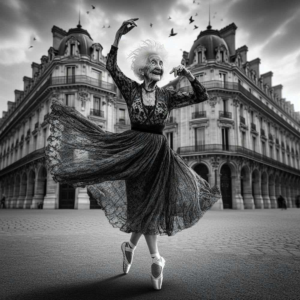 Old Lady Dancing In Paris