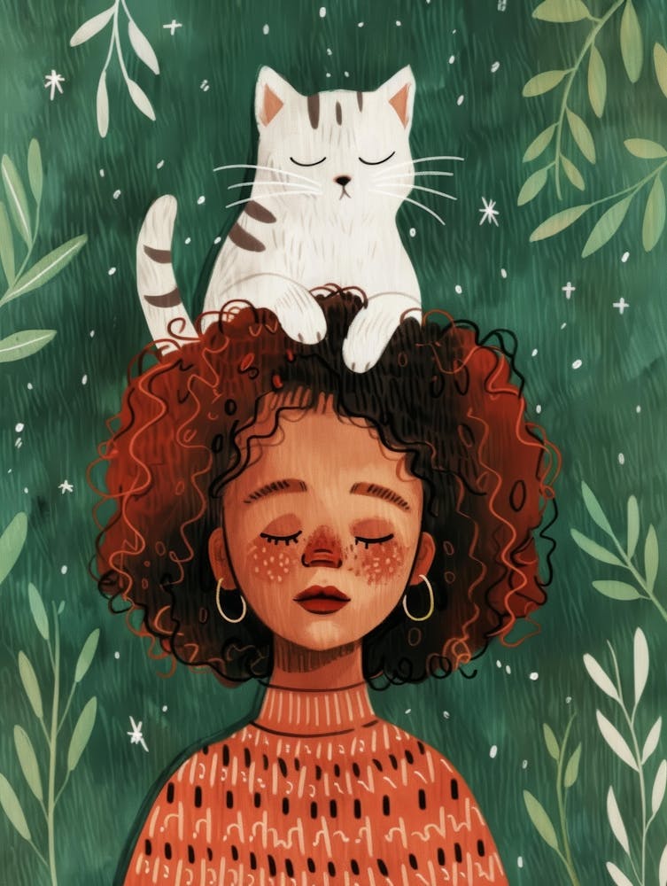 Girl With Cat On Her Head