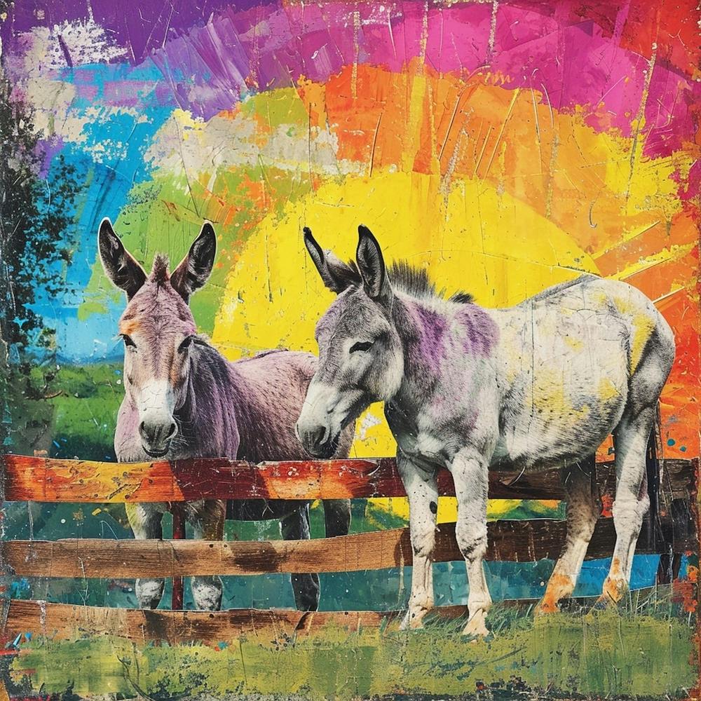 Rainbow Donkey Retro Stripe Collage 2