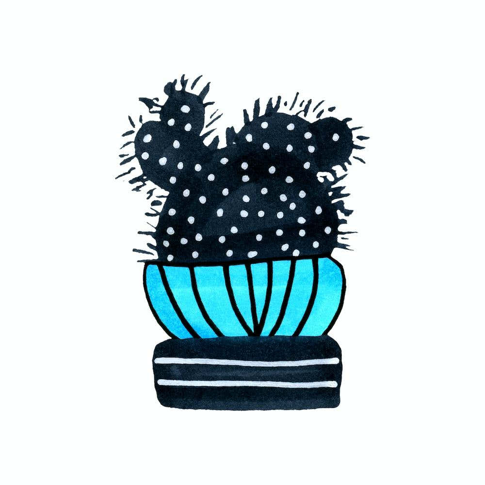 Cactus 3 Desert Plant Blue Black