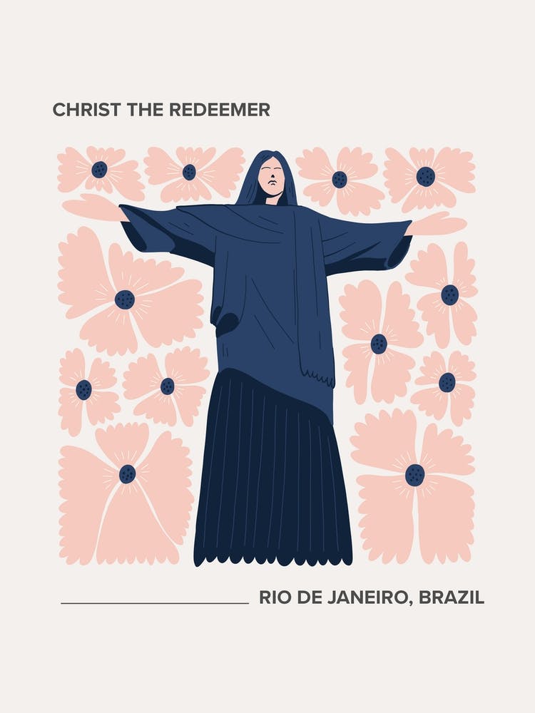 Christ The Redeemer   Rio De Janeiro, Brazil, Warm Colours Illustration Travel Poster 2