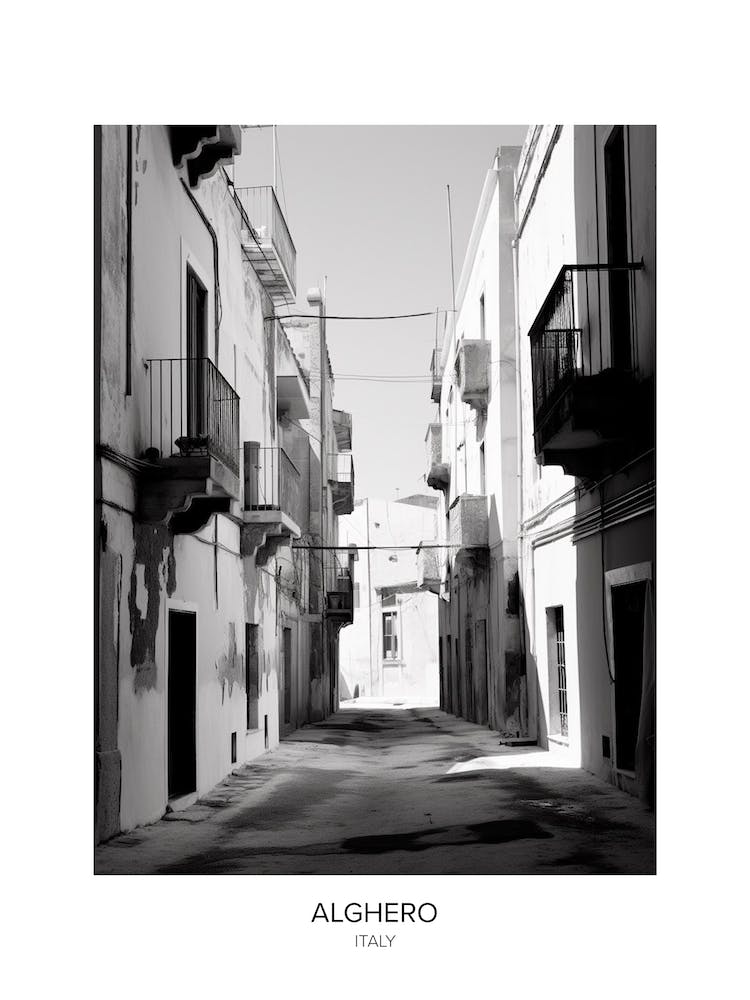 Poster Of Alghero, Italy, Black And White Photo 2
