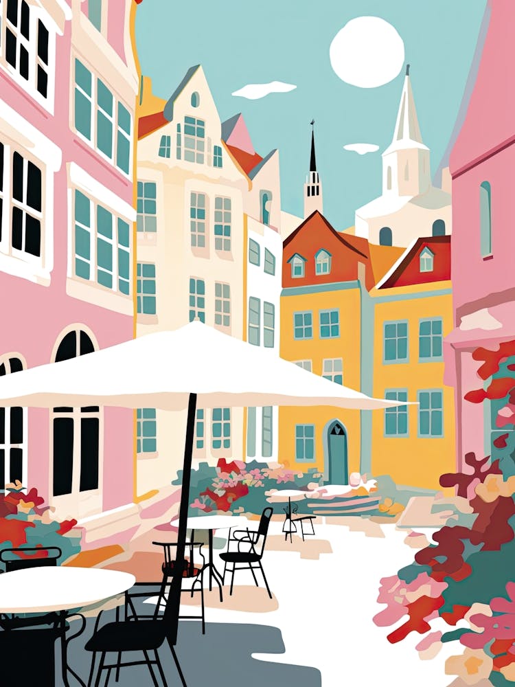 Malmo, Sweden, Flat Pastels Tones Illustration 2