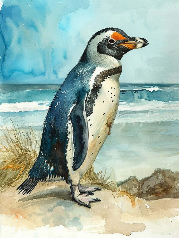 Humboldt Penguin Bleaker Island Watercolour Painting 3