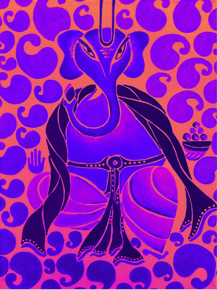 Traditional Ganesha oil painting with paisleies by DollyJ