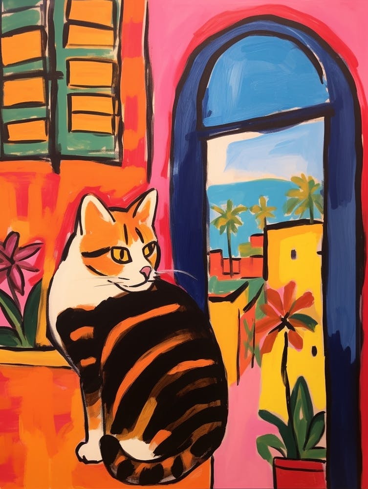 Painting Of A Cat In Casablanca Morocco