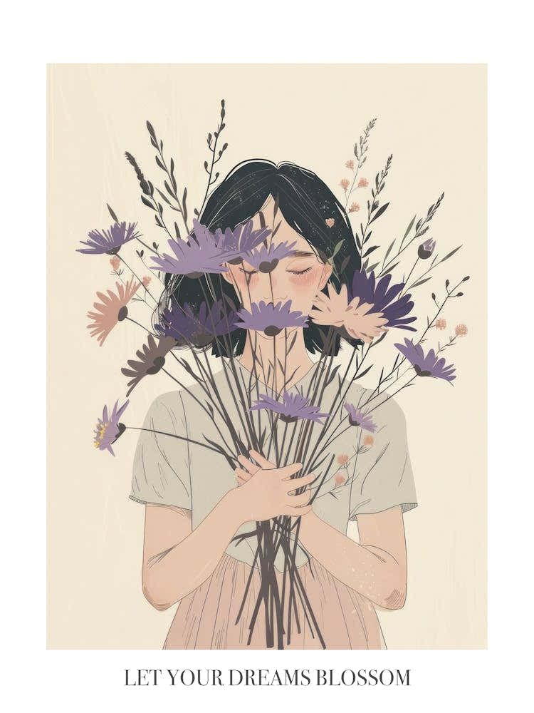 Let Your Dreams Blossom Poster Spring Girl With Purple Flowers 2