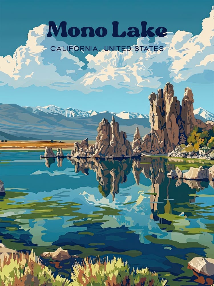 Mono Lake California Basin Salt Travel Art Illustration