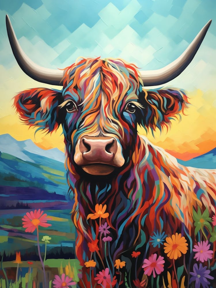 Colourful Swirl Lines Of A Highland Cow