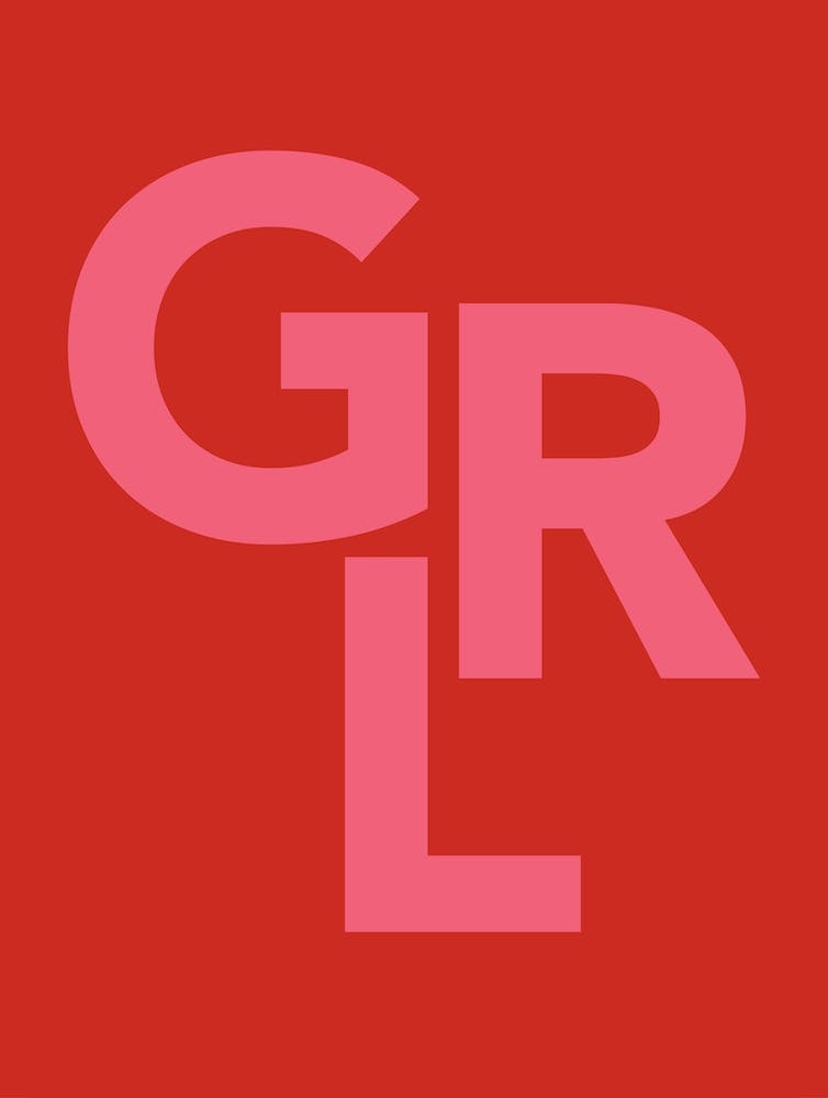 Girl typography in pink on red