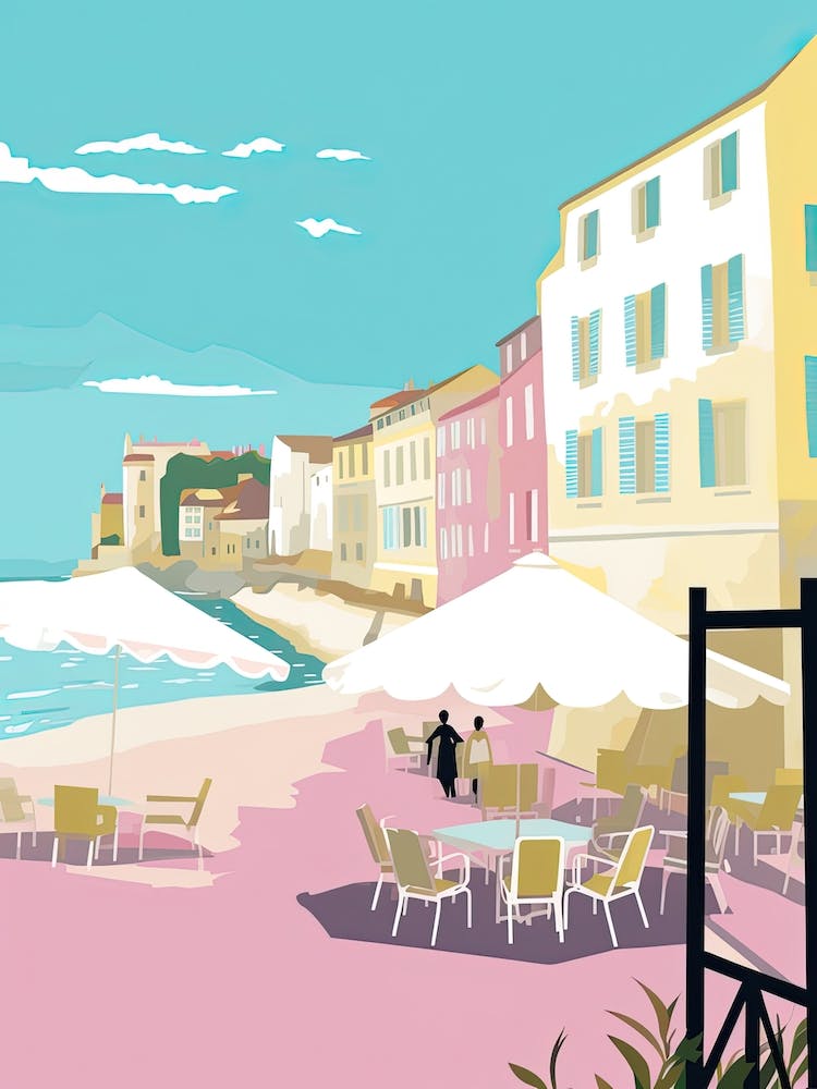 Biarritz, France, Flat Pastels Tones Illustration 4